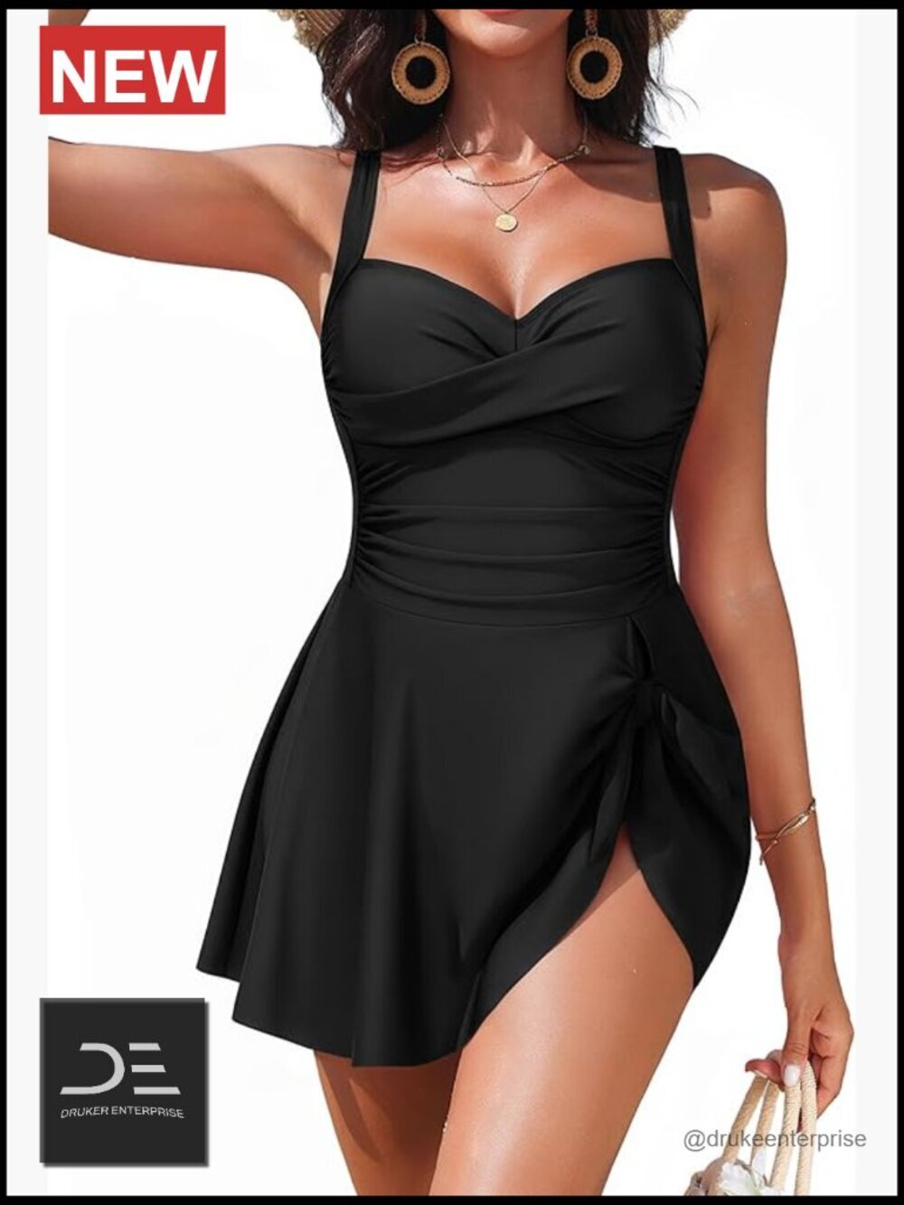 One Piece Swim Dress Tummy Control Full Coverage Skirt with Built-in Bra